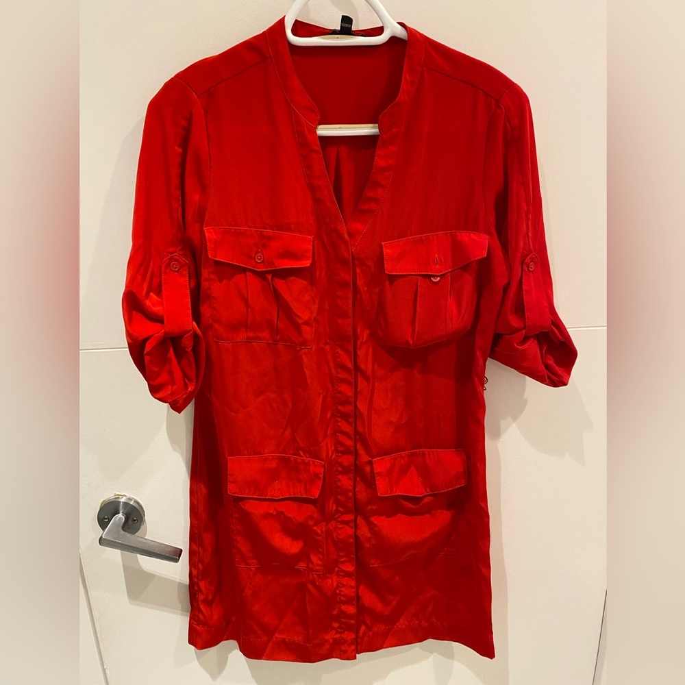 Red xs express shirt dress